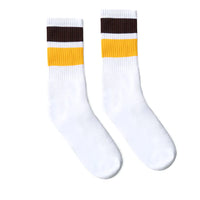 SOCCO Bold Two Stripe Brown & Gold | White Mid Socks