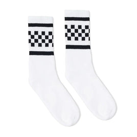 SOCCO Black Checkered Socks | White Mid Socks