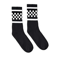 SOCCO White Checkered Socks | Black Mid Socks