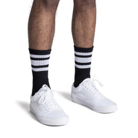 SOCCO White Striped Socks | Black Mid Socks