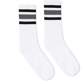 SOCCO Black and Grey Striped | White Mid Socks