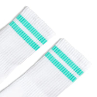 SOCCO Mint 2-Stripe | White Mid Socks