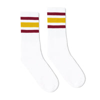 SOCCO Maroon and Vegas Gold Striped Socks | White Mid Socks