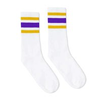 SOCCO Gold and Purple Striped Socks | White Mid Socks