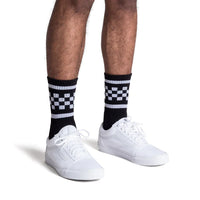 SOCCO White Checkered Socks | Black Mid Socks